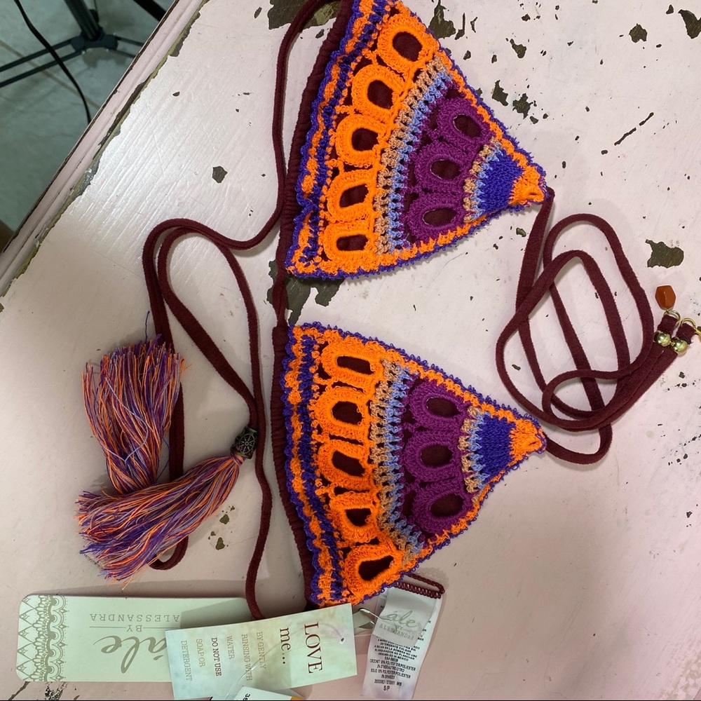 Boho Crochet Triangle Bikini Top NWT Ale by ALESSANDRA Small Bikini Top Colorful